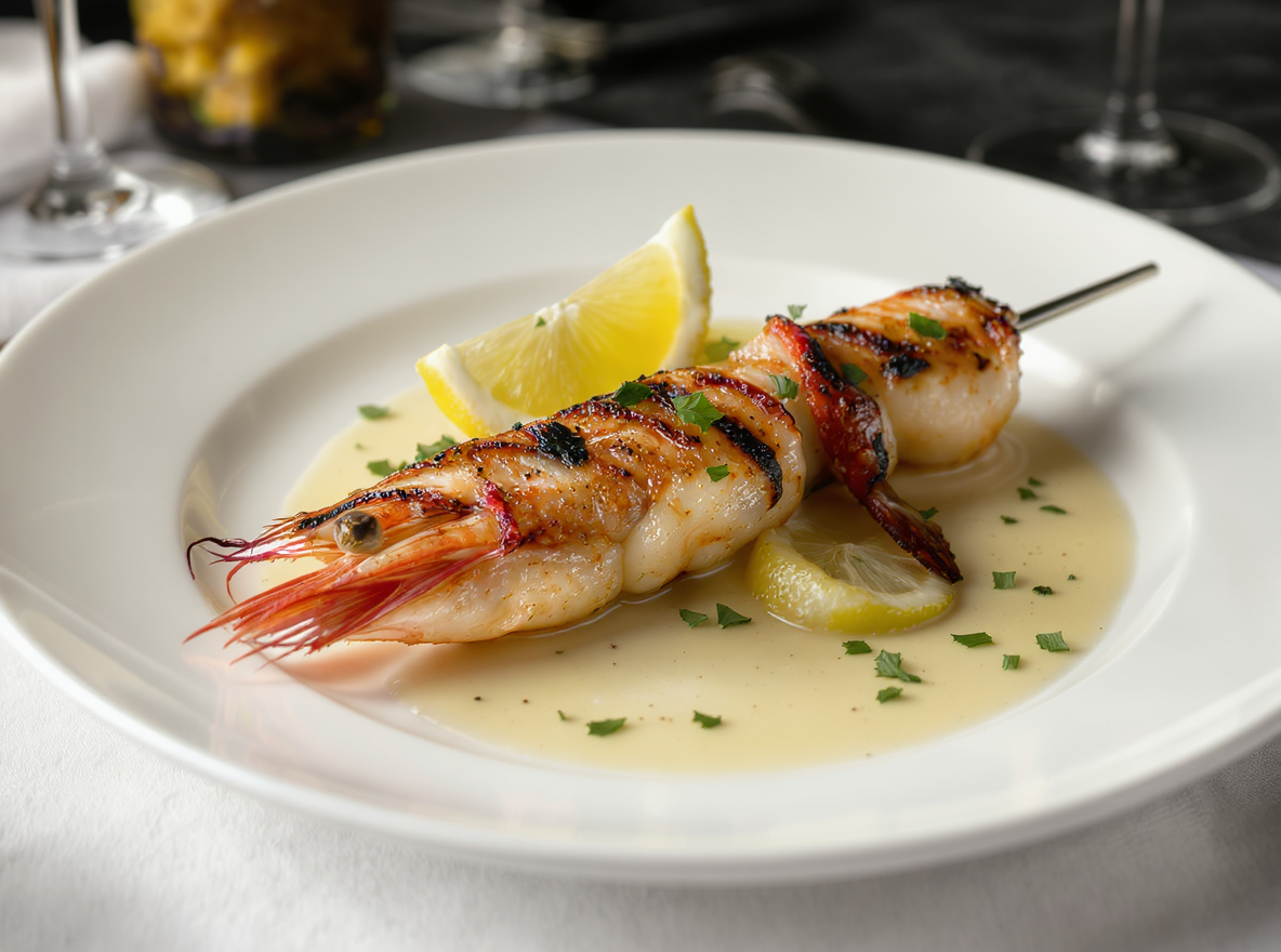 Brocheta de langostinos